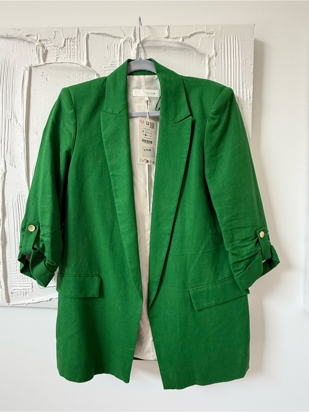 Zara Emerald Green Linen Women's Blazer Jacket